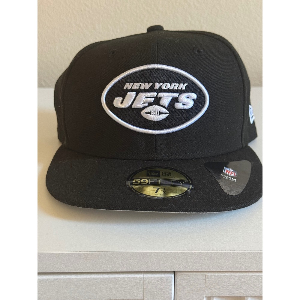 New Era 59FIFTY New York Jets Hat Mens 7 1/2 Black White NFL Fitted Cap 12094774